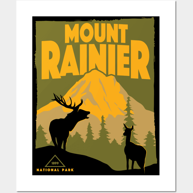 Retro Vintage Mount Rainier National Park Apparel Wall Art by Terrybogard97